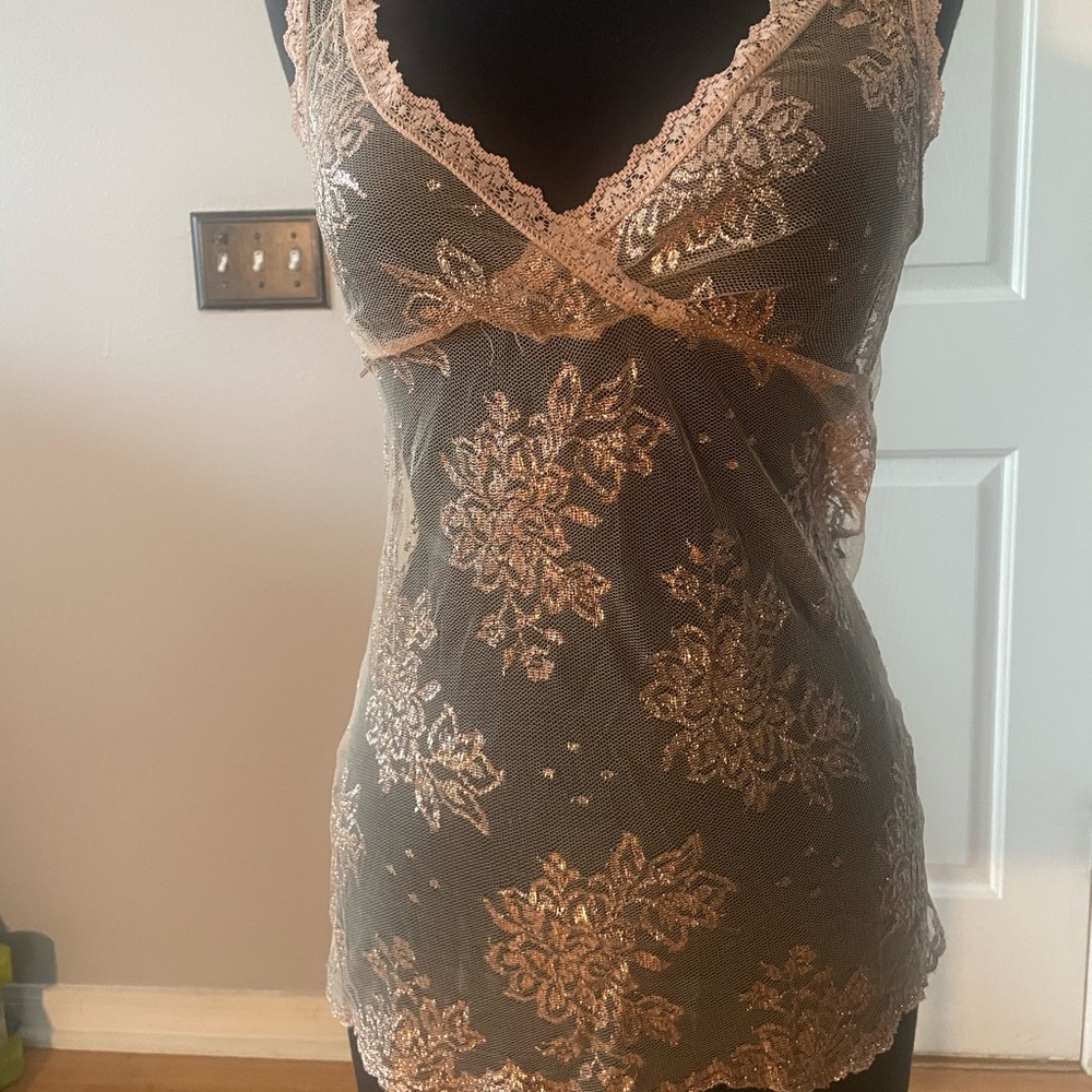 Express Ultra Sheer  Gold Shimmery Camisole Size XS